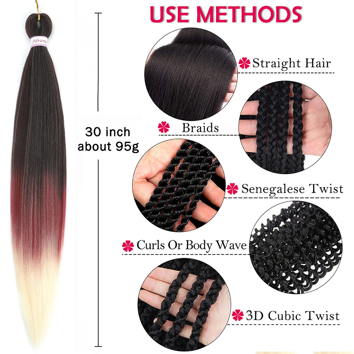 Alrence Braiding Hair 30 Inch close-up of Yaki texture