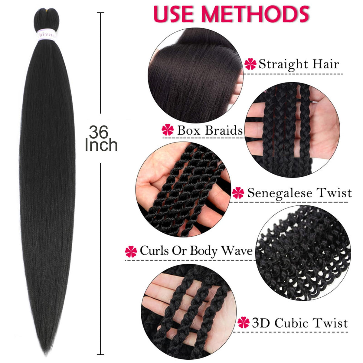 Alrence Braiding Hair 36 Inch close-up of synthetic fiber