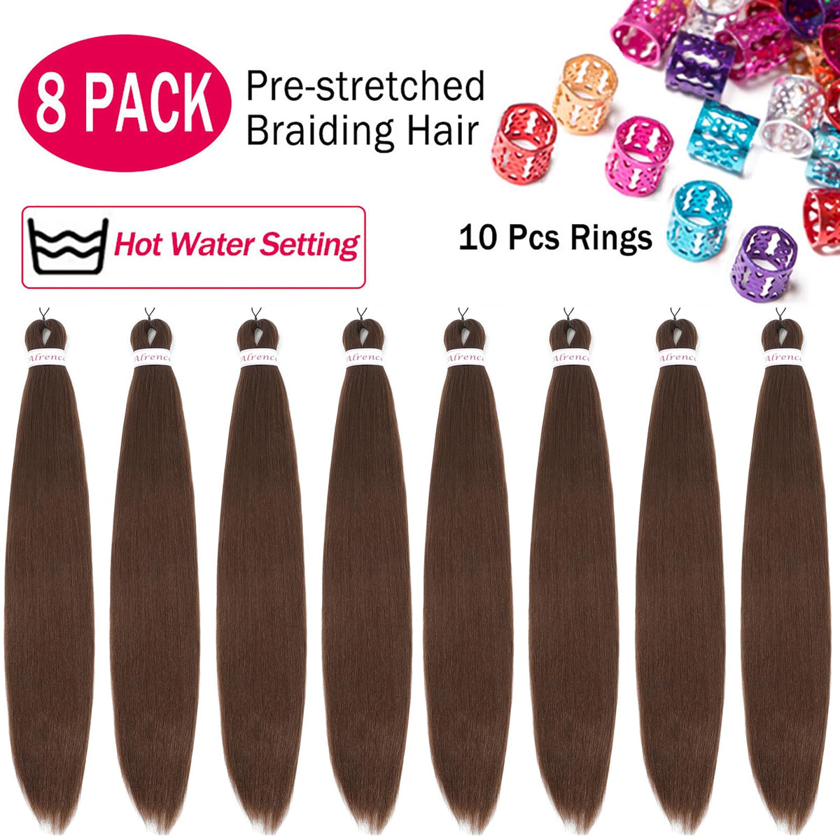Alrence braiding hair 8 packs with rings