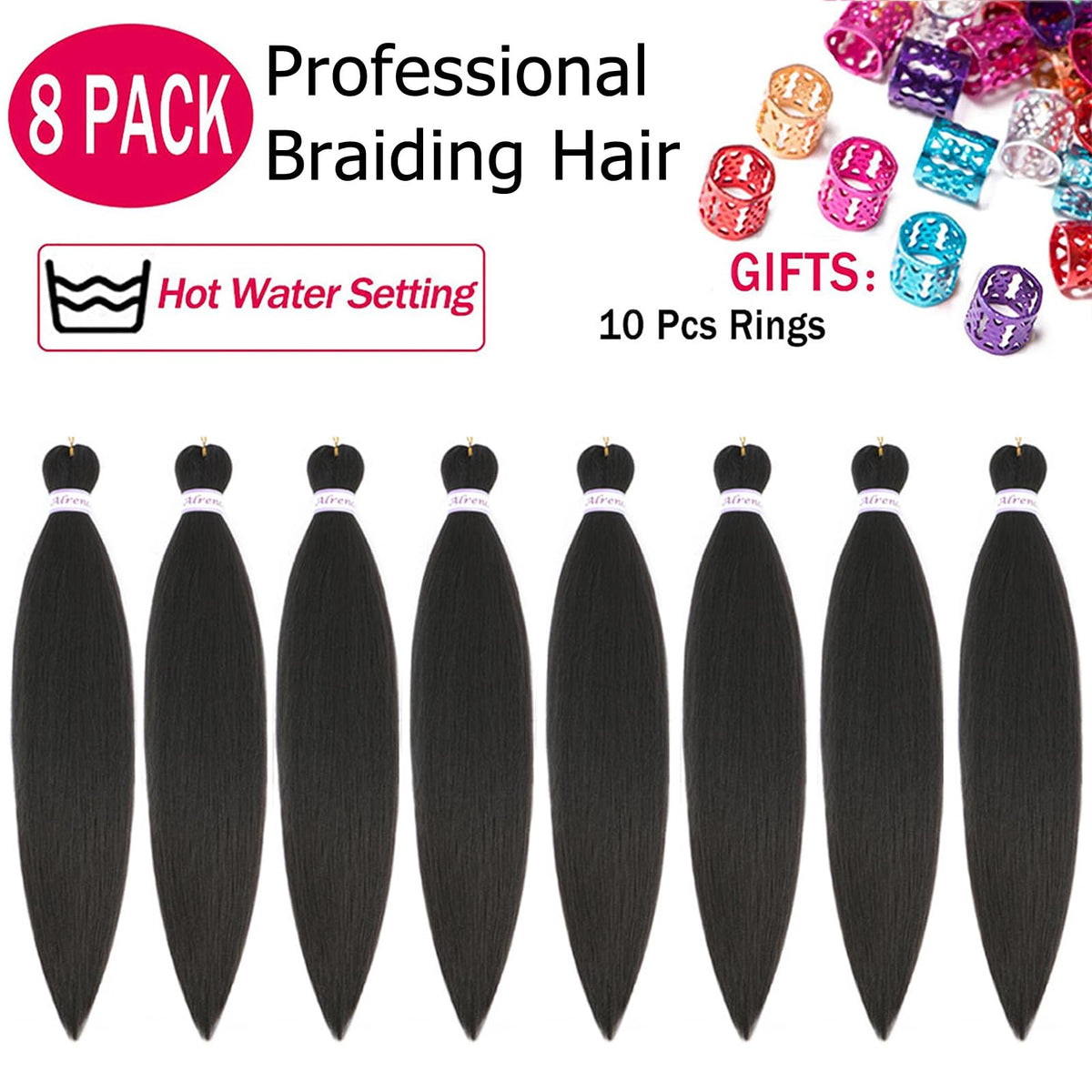 Alrence Braiding Hair 8 packs with Yaki texture