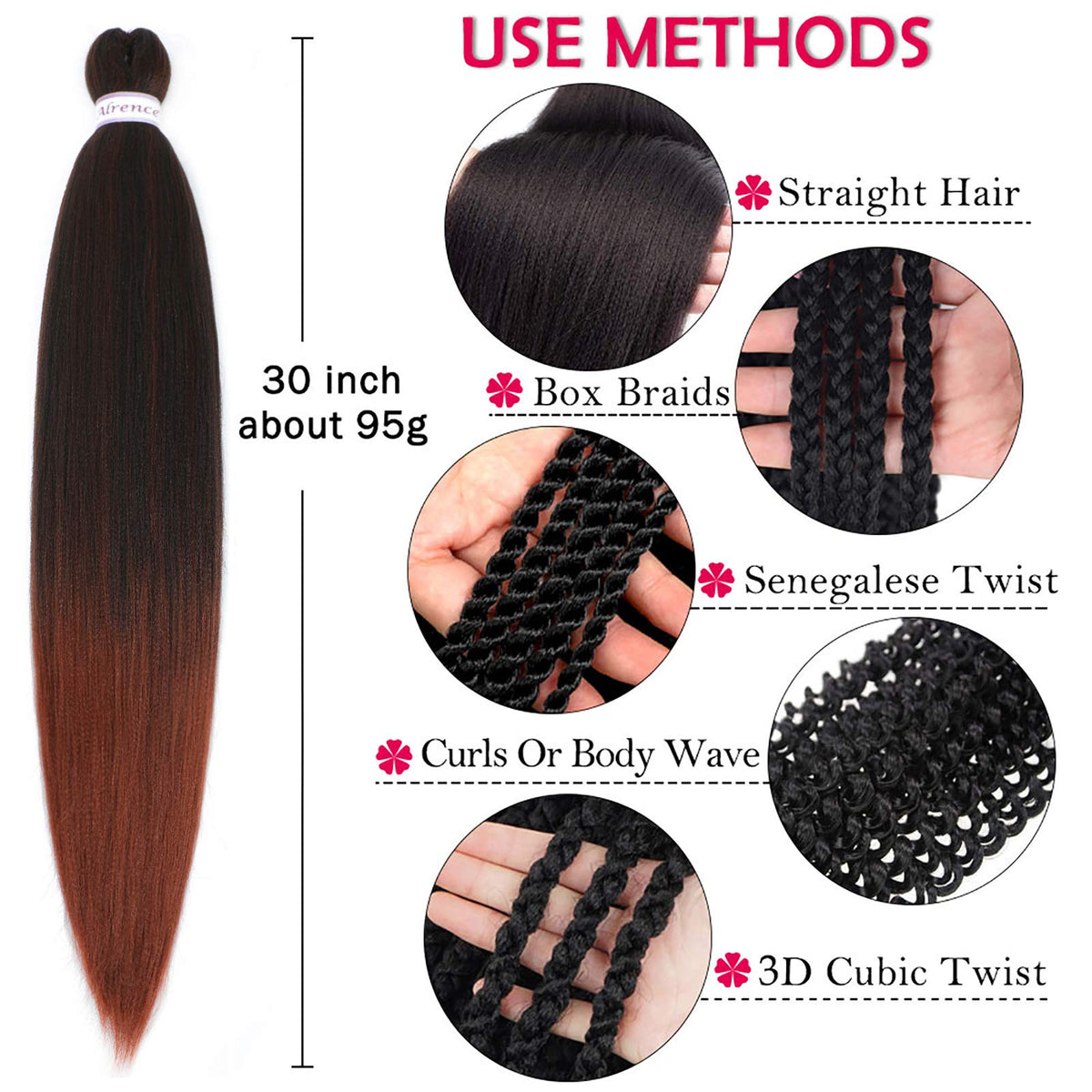 Alrence Copper Red braiding hair with hot water setting