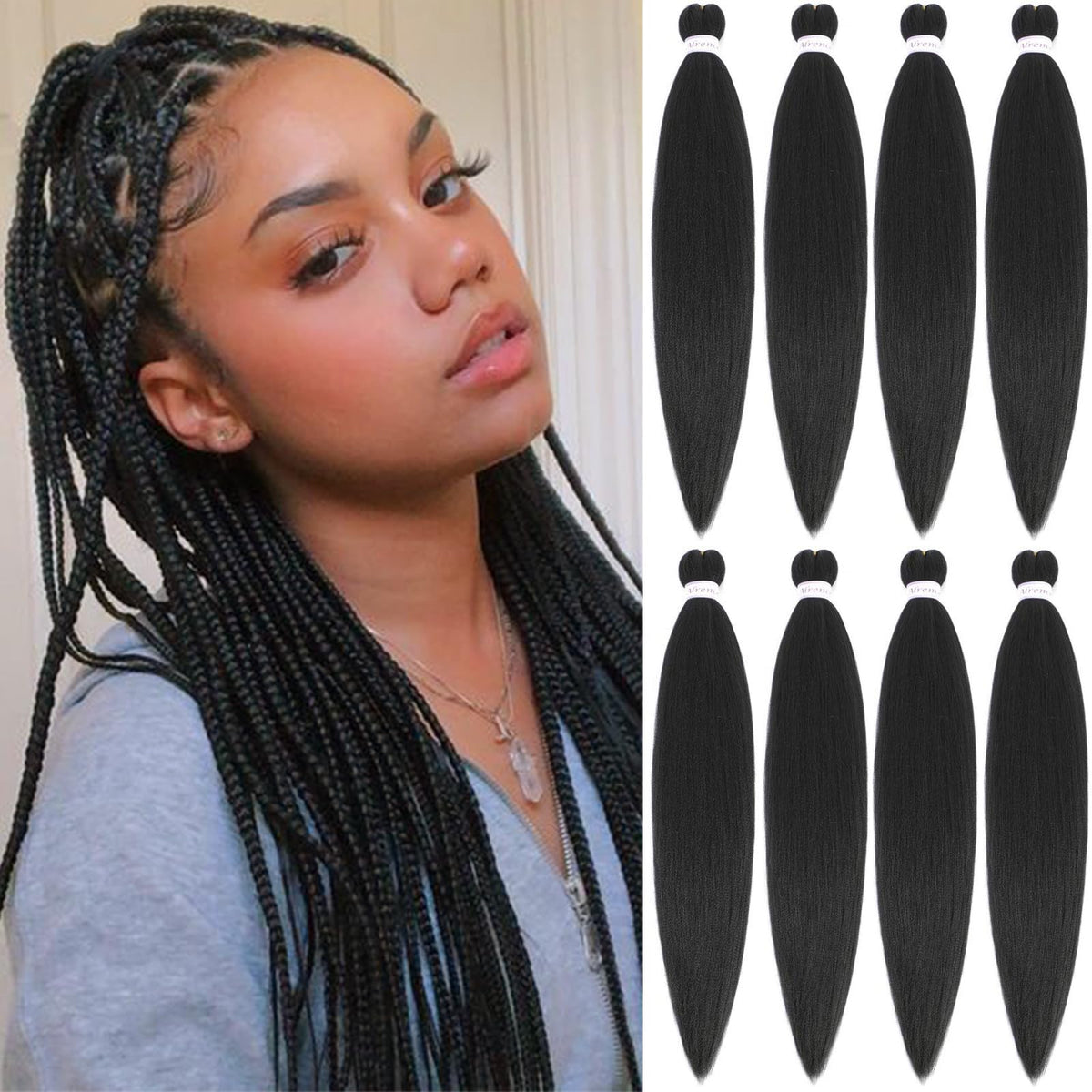 Alrence Pre Stretched Braiding Hair 20 inch Yaki Texture front view