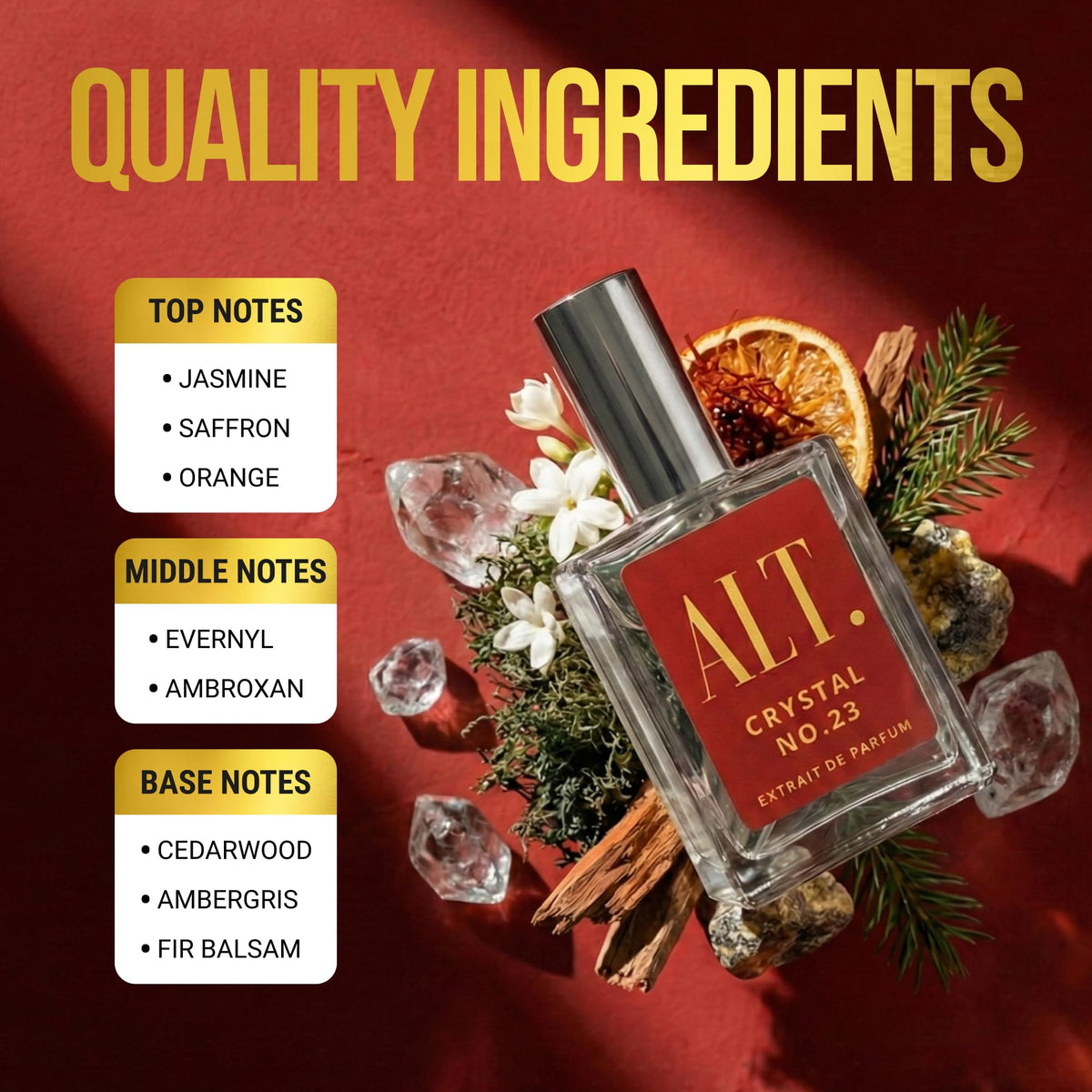 ALT. FRAGRANCES Crystal No. 23 packaging with floral background