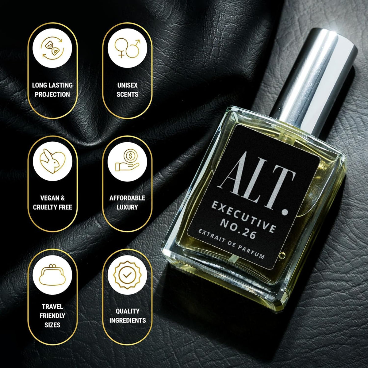 ALT. FRAGRANCES Executive No. 26 bottle on a wooden table