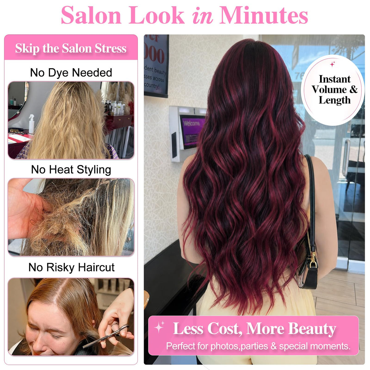 ALXNAN 24-inch Ombre Burgundy Clip-in Hair Extensions displayed flat