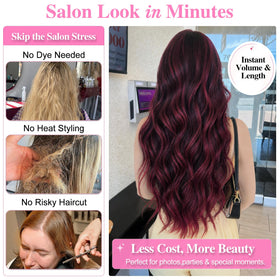 ALXNAN 24-inch Ombre Burgundy Clip-in Hair Extensions displayed flat