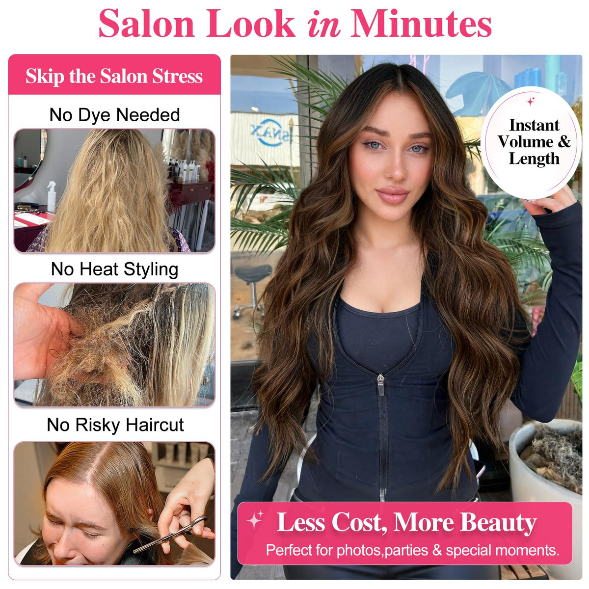 ALXNAN hair extensions 6 inch clip-in weft side view