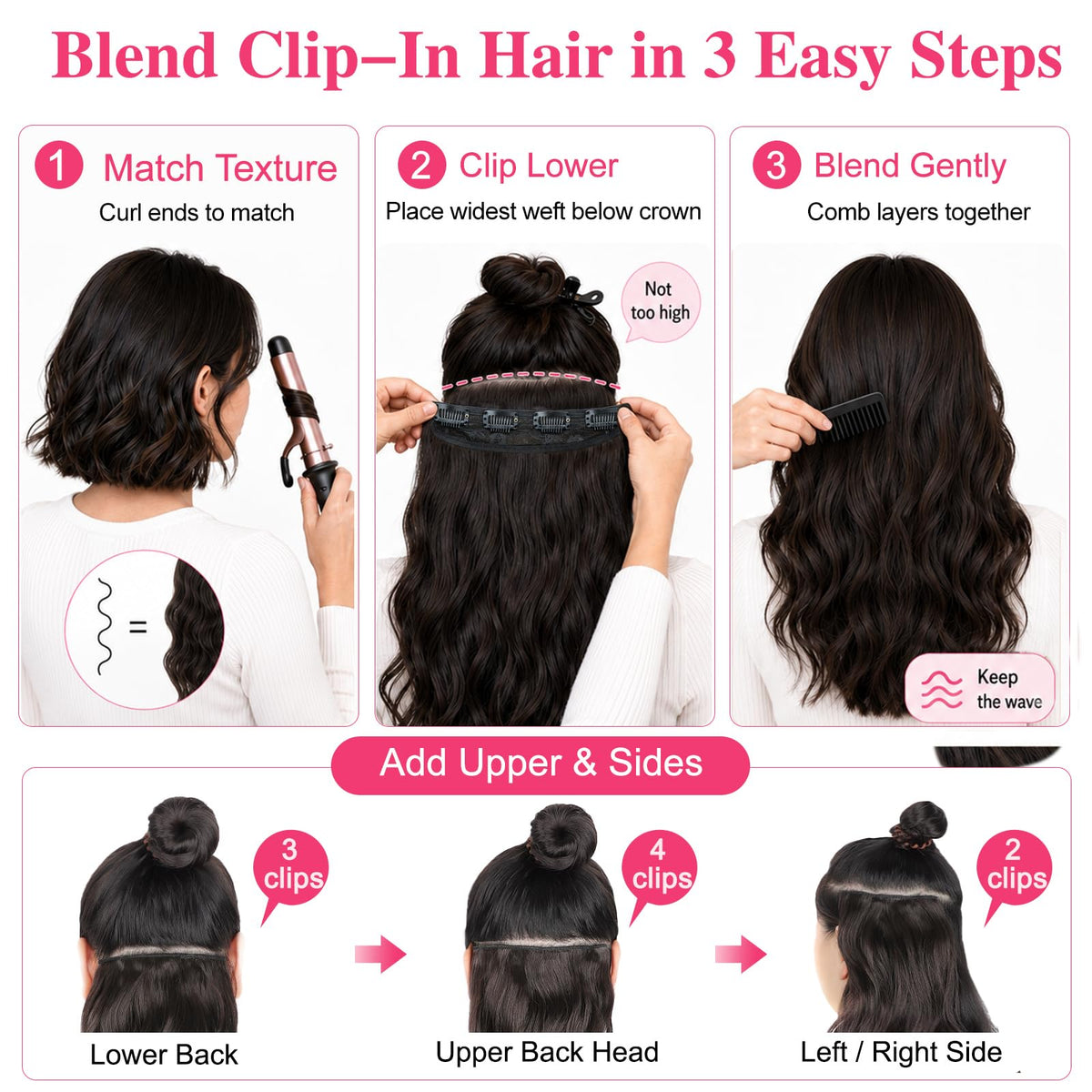 ALXNAN hair extensions 7 inch clip-in weft back view