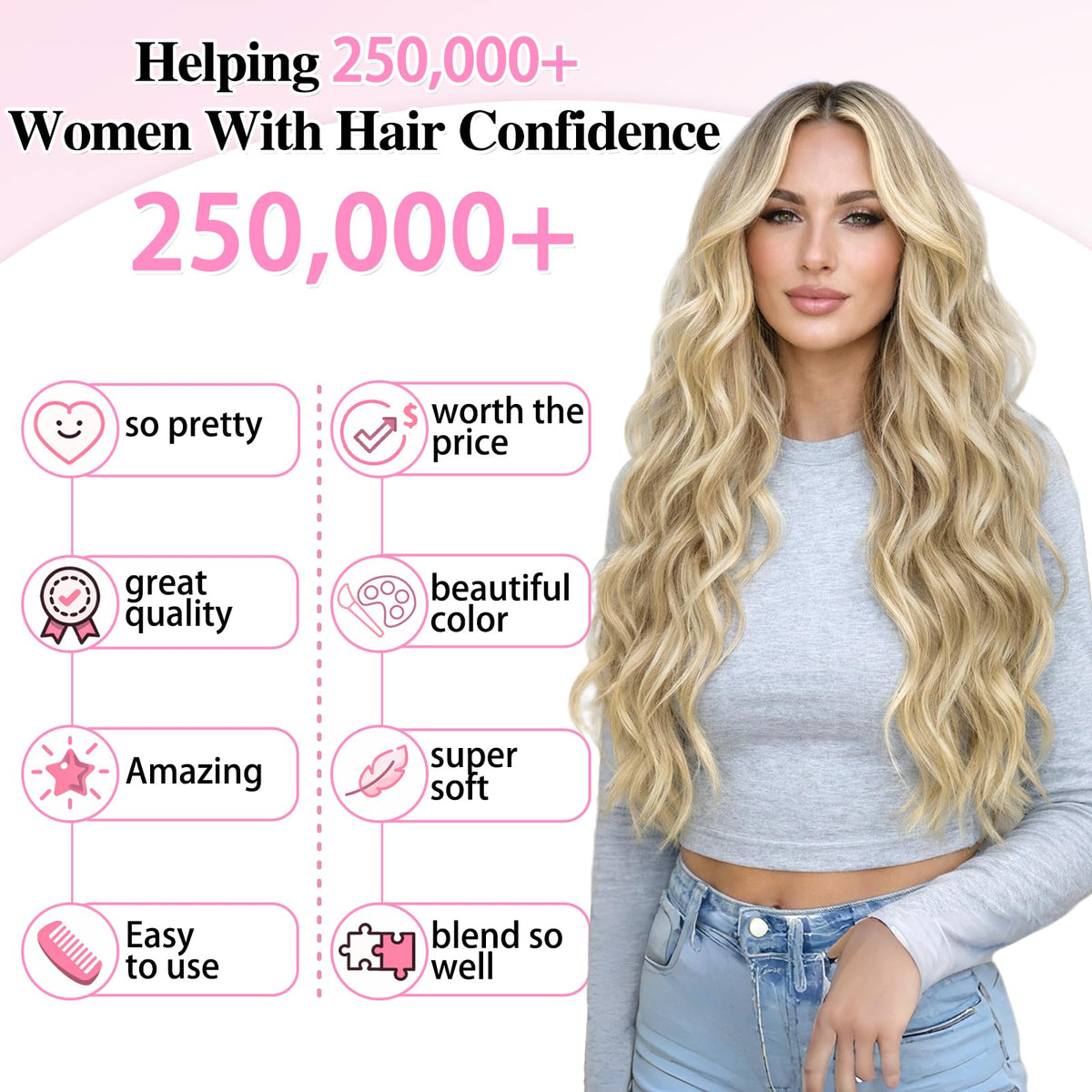 ALXNAN Long Wavy Clip in Hair Extensions 20" back view
