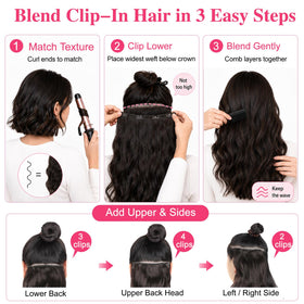 ALXNAN Long Wavy Clip in Hair Extensions 20" Chocolate Brown back view