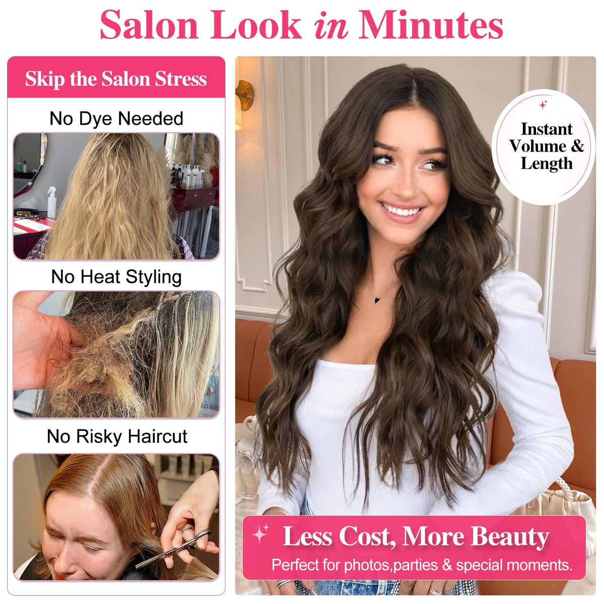 ALXNAN Long Wavy Clip in Hair Extensions 20" Chocolate Brown close-up of clips