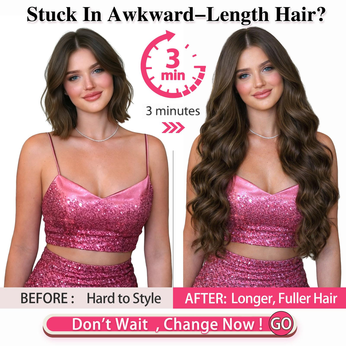 ALXNAN Long Wavy Clip in Hair Extensions 20" Chocolate Brown packaging