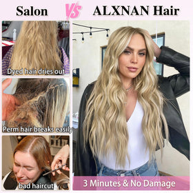 ALXNAN Long Wavy Clip in Hair Extensions 20" close-up of clips