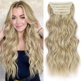 ALXNAN Long Wavy Clip in Hair Extensions 20" Dirty Blonde front view