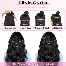 ALXNAN Long Wavy Clip in Hair Extensions 20-inch Black on model