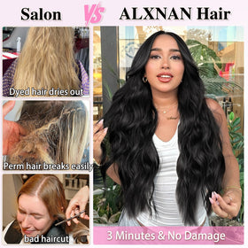 ALXNAN Long Wavy Clip in Hair Extensions 20-inch Black packaging