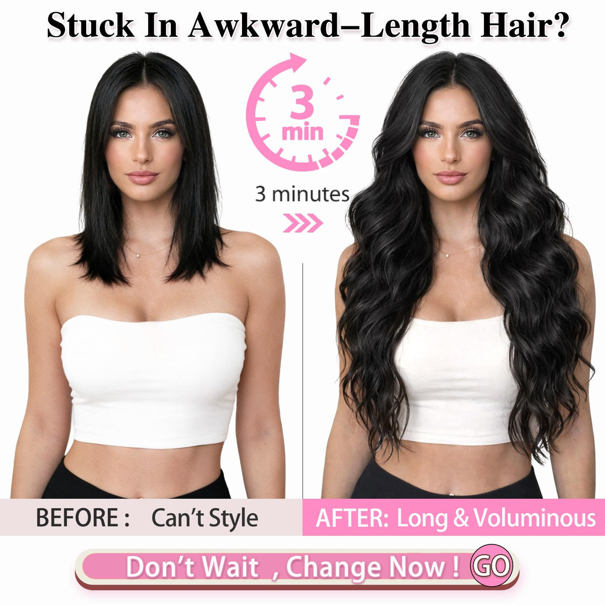 ALXNAN Long Wavy Clip in Hair Extensions 20-inch Black side view