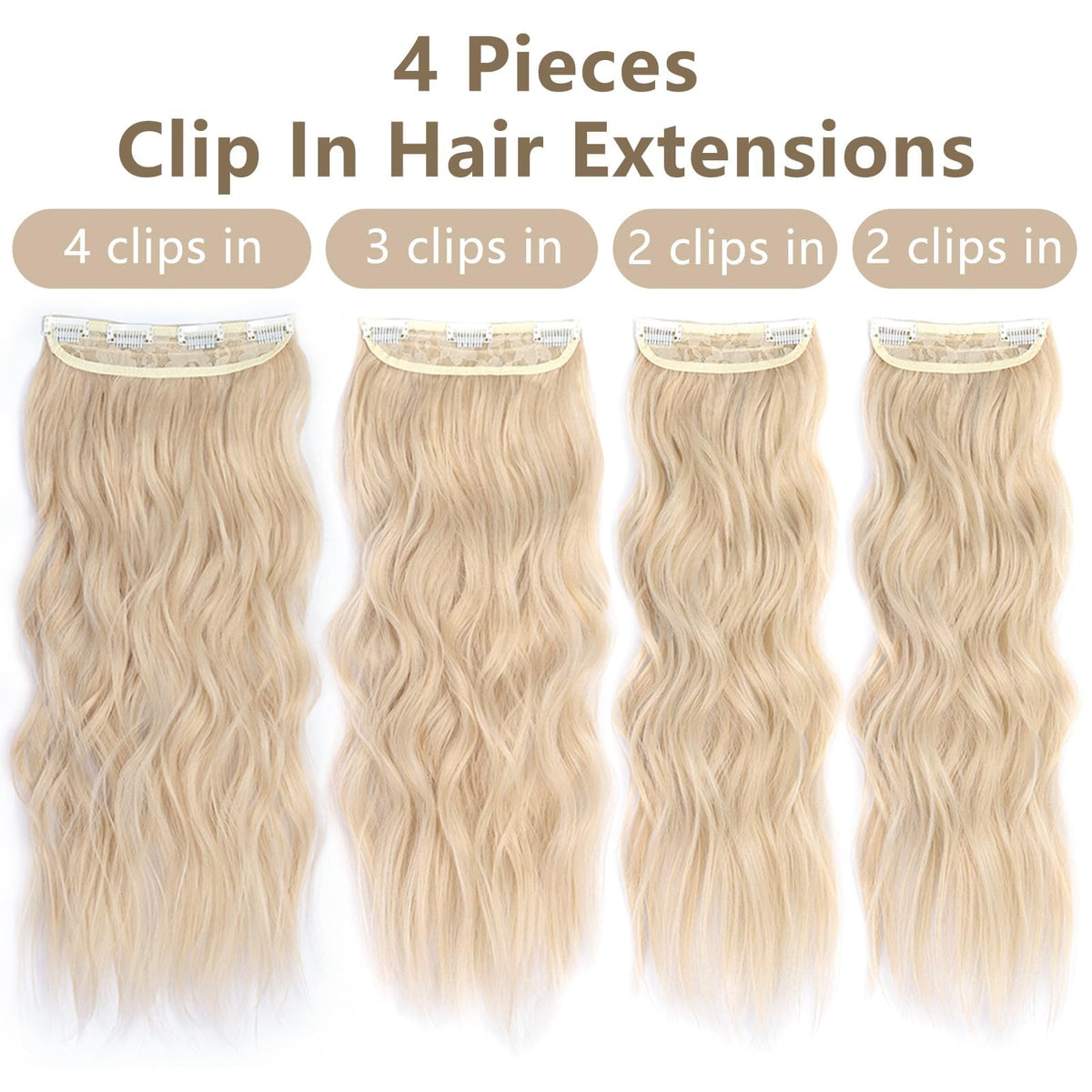 ALXNAN Long Wavy Clip in Hair Extensions 20 inch blonde showing length and volume