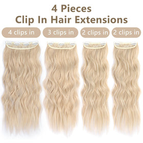 ALXNAN Long Wavy Clip in Hair Extensions 20 inch blonde showing length and volume