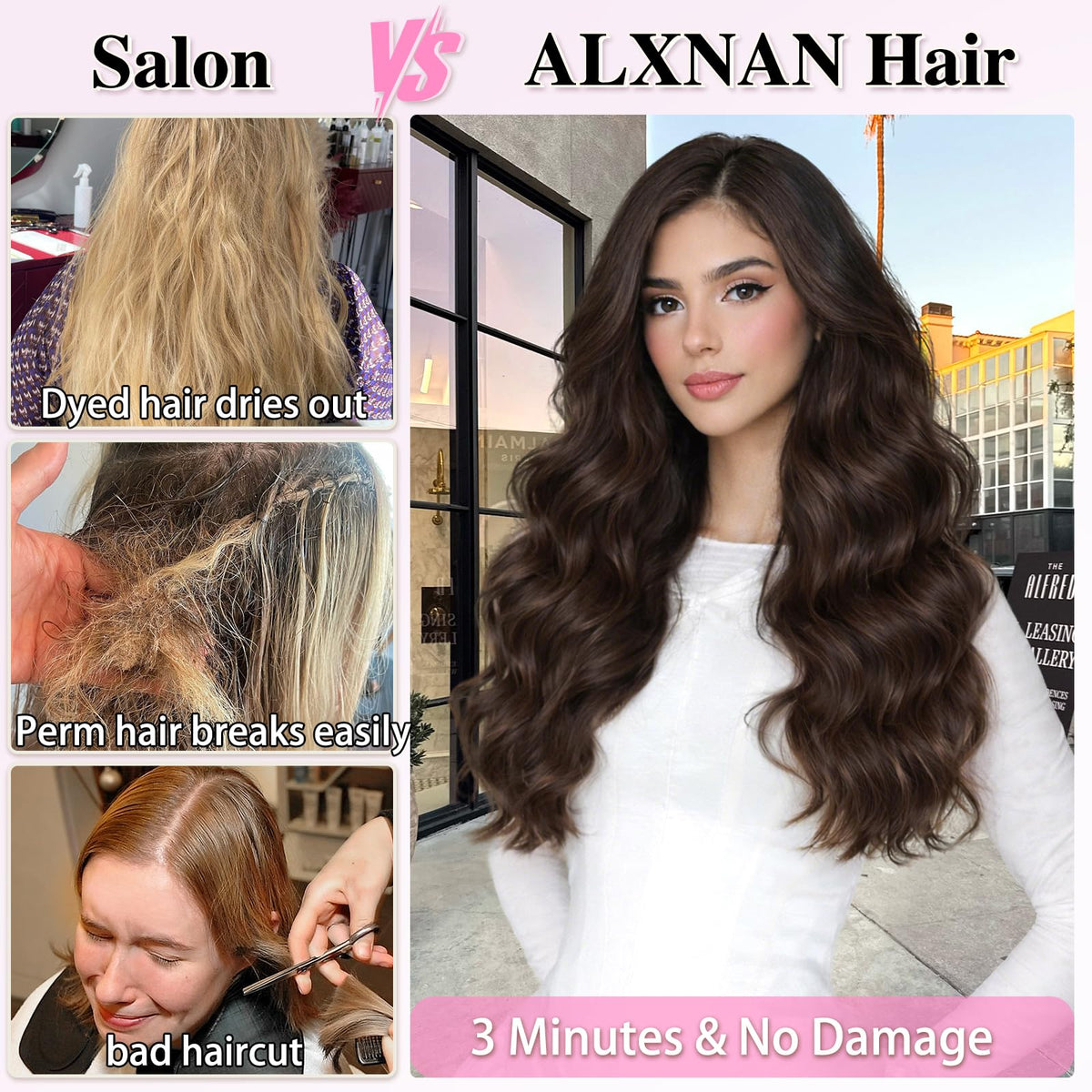 ALXNAN Long Wavy Clip in Hair Extensions 20 inch deep chocolate brown side view