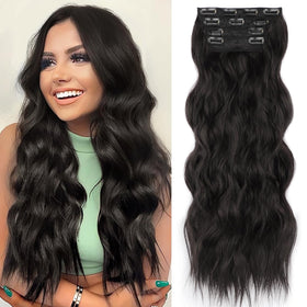 ALXNAN Long Wavy Clip in Hair Extensions 20 inch front view