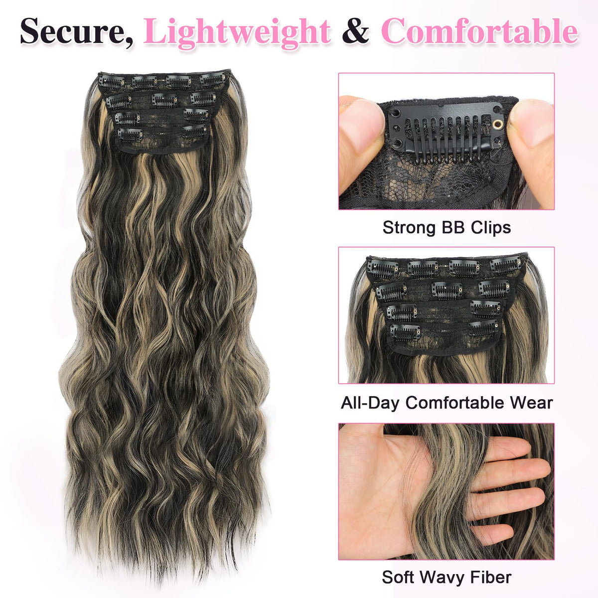ALXNAN Long Wavy Clip in Hair Extensions 20 inch multiple pieces
