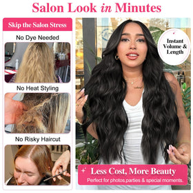 ALXNAN Long Wavy Clip in Hair Extensions 20 inch Natural Black close-up of clips