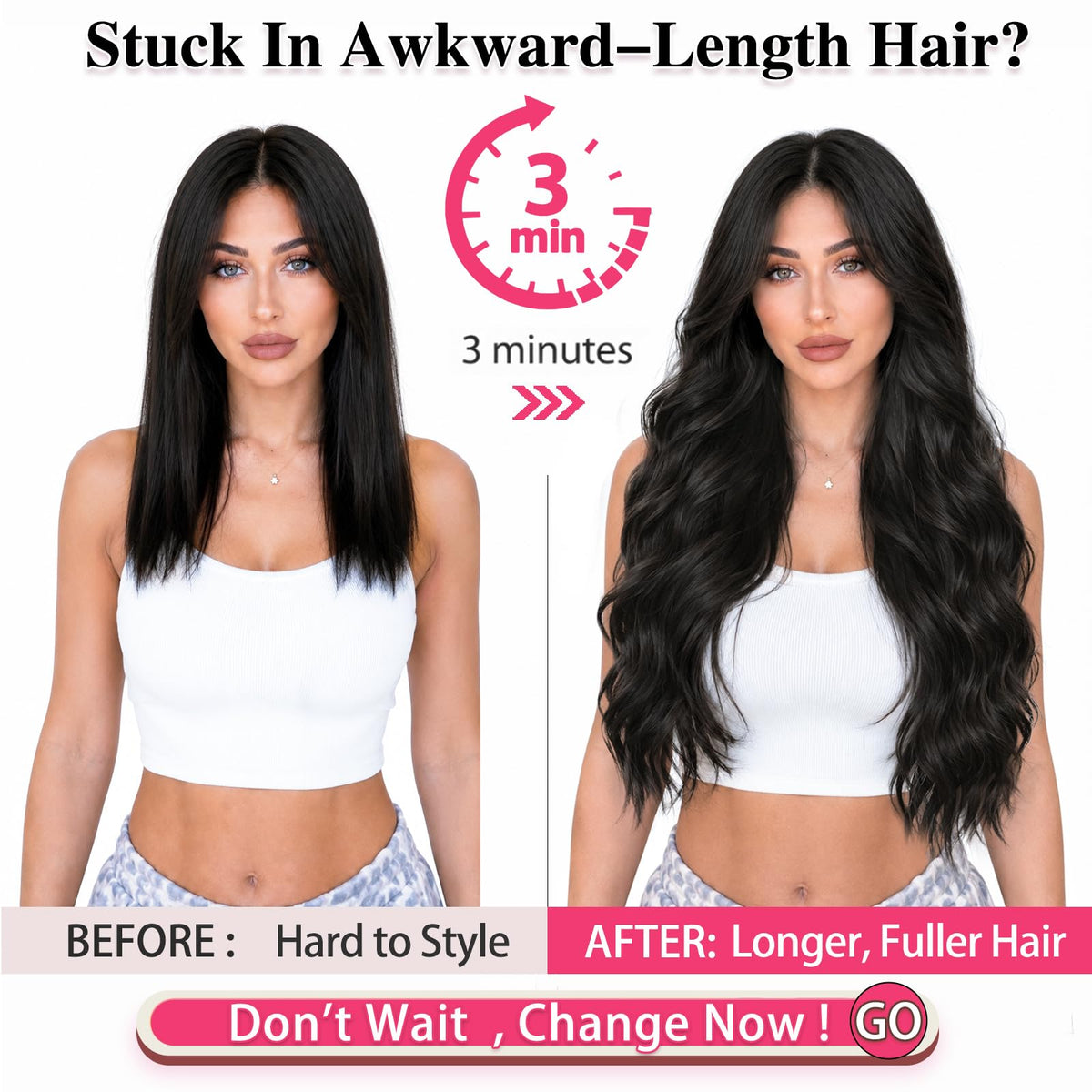 ALXNAN Long Wavy Clip in Hair Extensions 20 inch Natural Black packaging