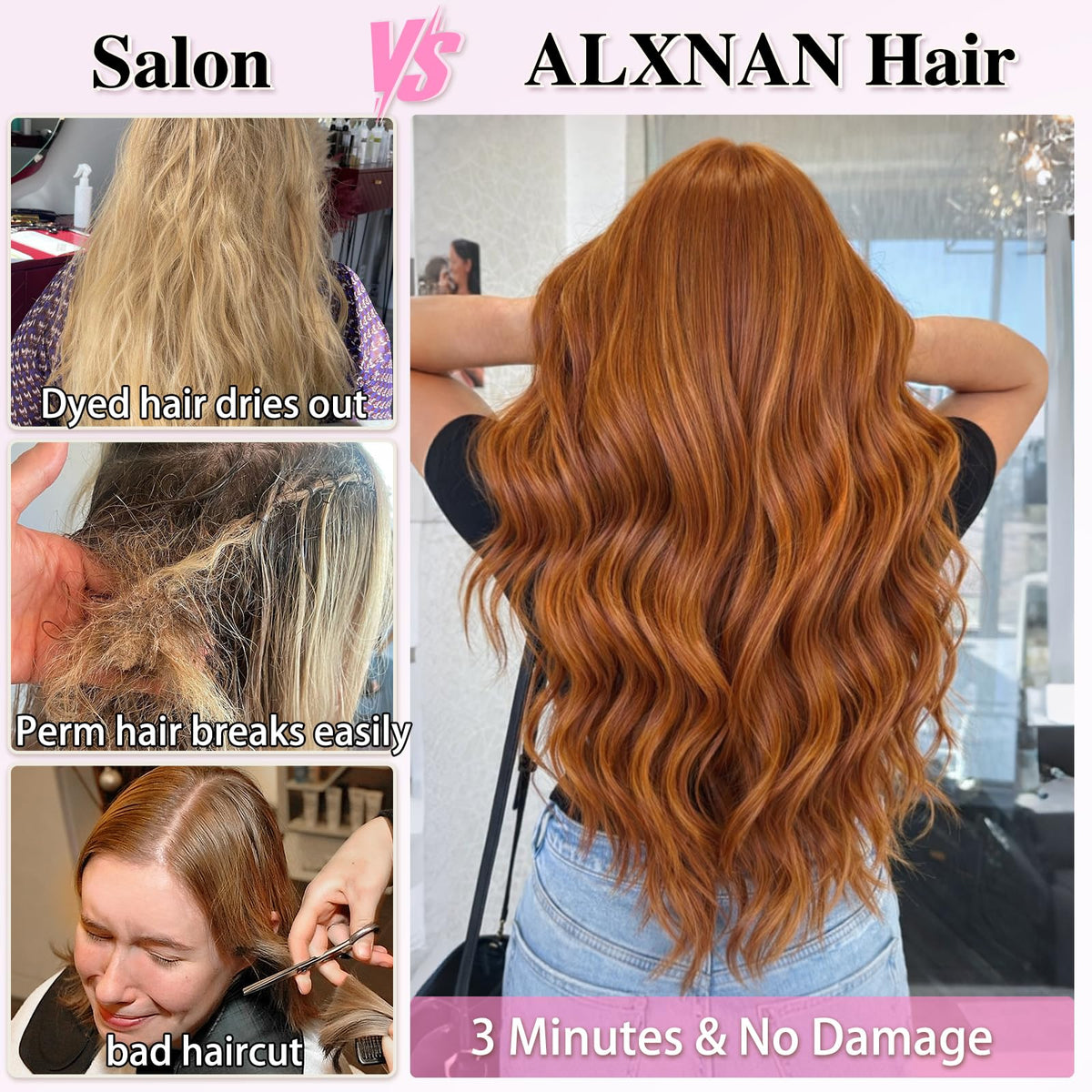 ALXNAN Long Wavy Clip-in Hair Extensions 20 inch Orange Red packaging