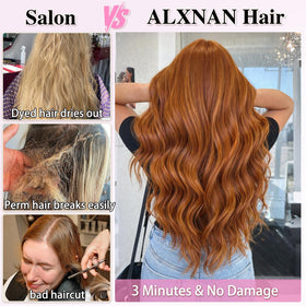 ALXNAN Long Wavy Clip-in Hair Extensions 20 inch Orange Red packaging