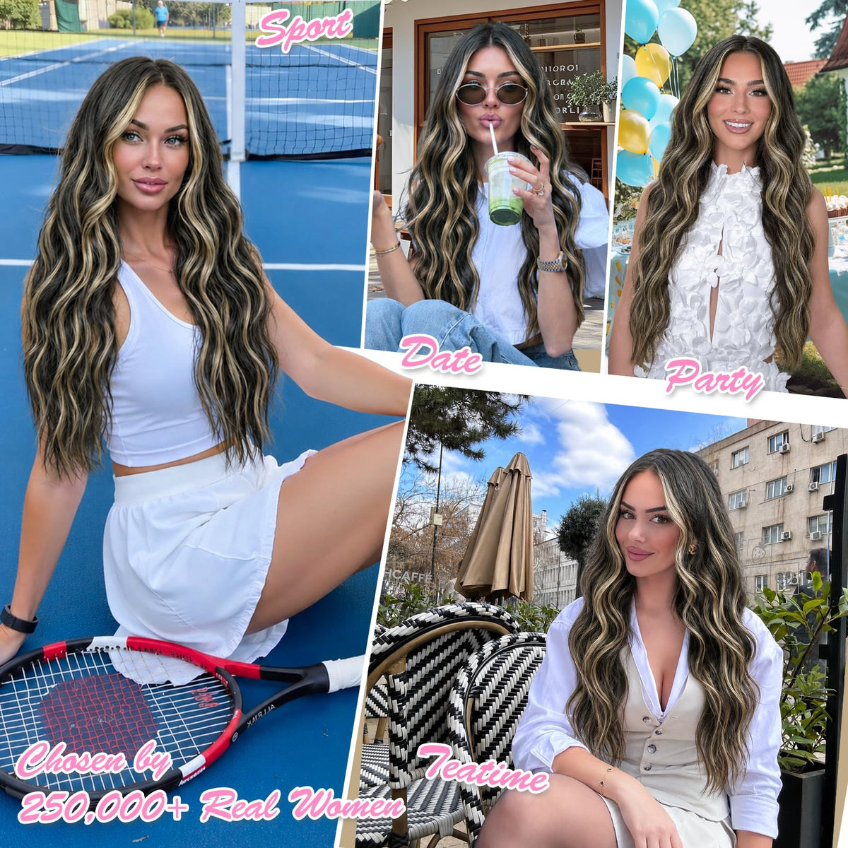 ALXNAN Long Wavy Clip in Hair Extensions 20 inch side view