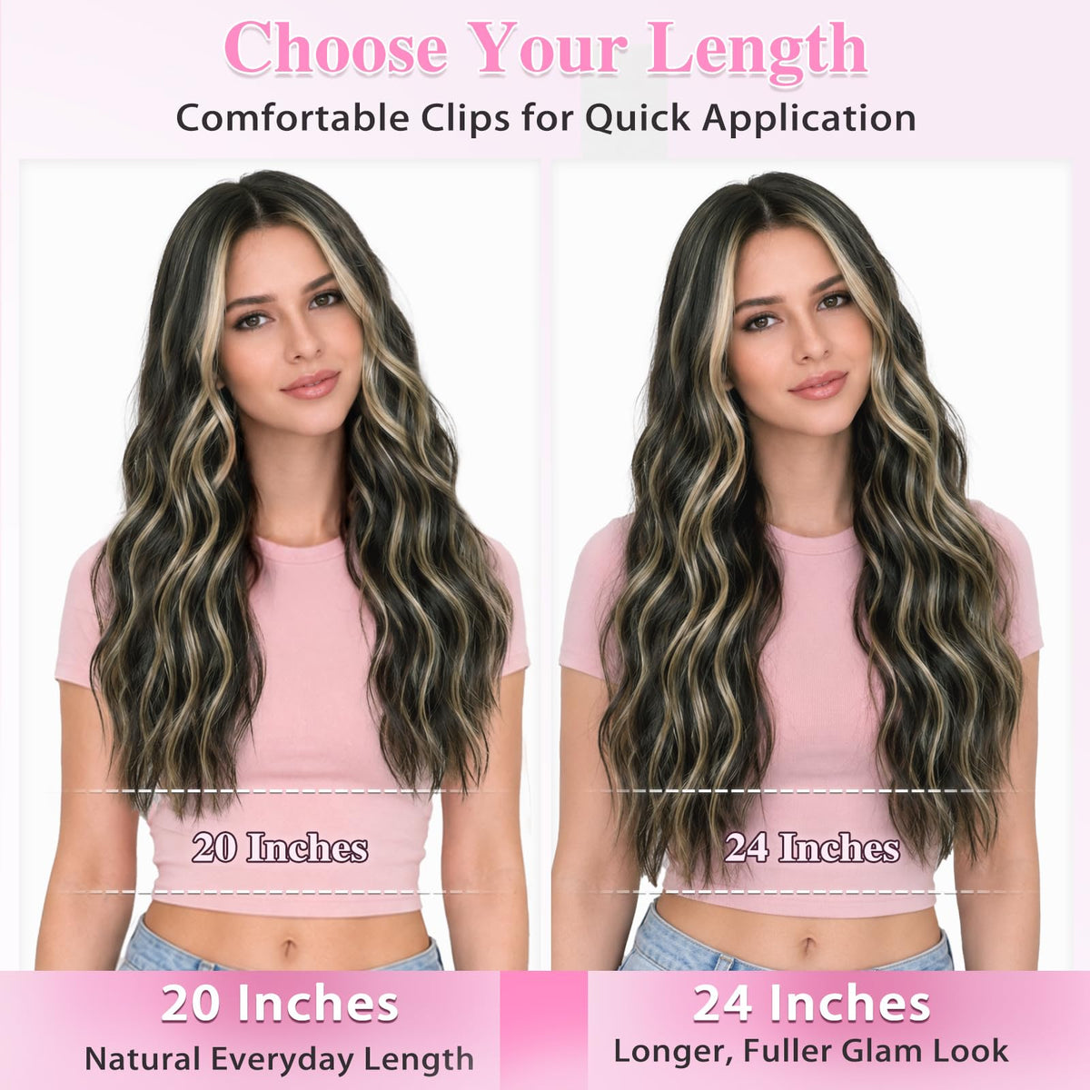 ALXNAN Long Wavy Clip in Hair Extensions 20 inch styled on mannequin