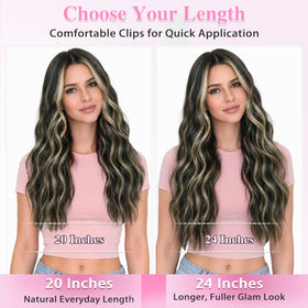 ALXNAN Long Wavy Clip in Hair Extensions 20 inch styled on mannequin