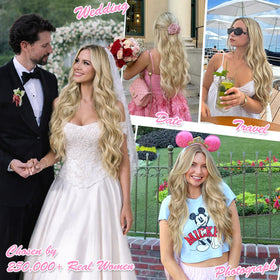 ALXNAN Long Wavy Clip in Hair Extensions 20" showing texture