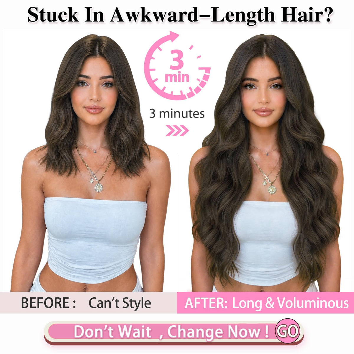 ALXNAN Long Wavy Clip in Hair Extensions 24" Ash Brown packaging