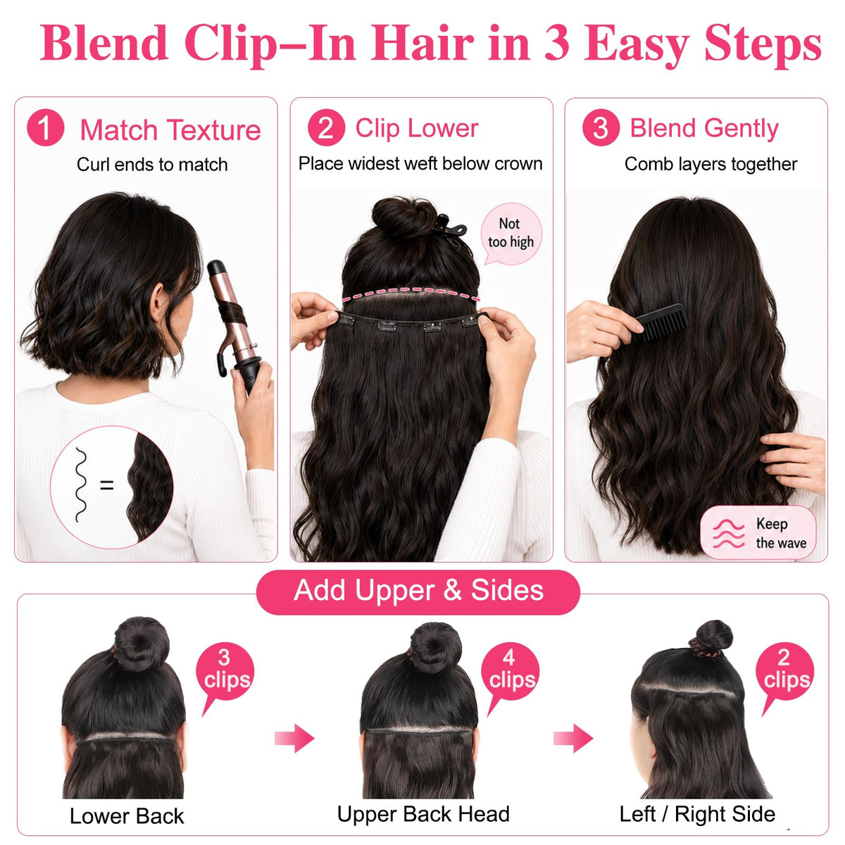 ALXNAN Long Wavy Clip in Hair Extensions 24" Chocolate Brown close-up