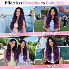 ALXNAN Long Wavy Clip-in Hair Extensions 24" close-up of wavy texture