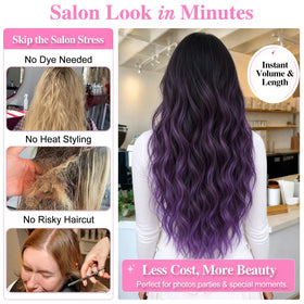 ALXNAN Long Wavy Clip-in Hair Extensions 24" in natural light for color matching