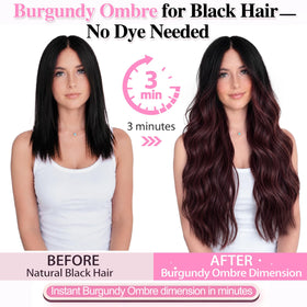 ALXNAN Long Wavy Clip in Hair Extensions 24 inch Black Brown to Dark Burgundy side view