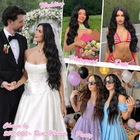 ALXNAN Long Wavy Clip in Hair Extensions 24 inch black clips detail