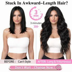 ALXNAN Long Wavy Clip in Hair Extensions 24 inch black side view