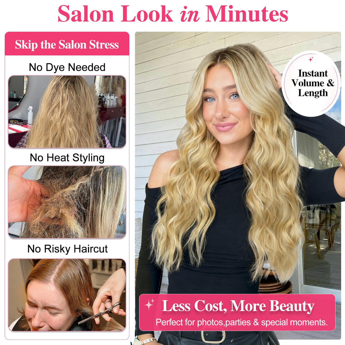ALXNAN Long Wavy Clip in Hair Extensions 24-inch blonde highlighted packaging