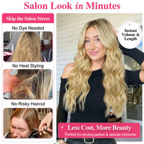 ALXNAN Long Wavy Clip in Hair Extensions 24-inch blonde highlighted packaging