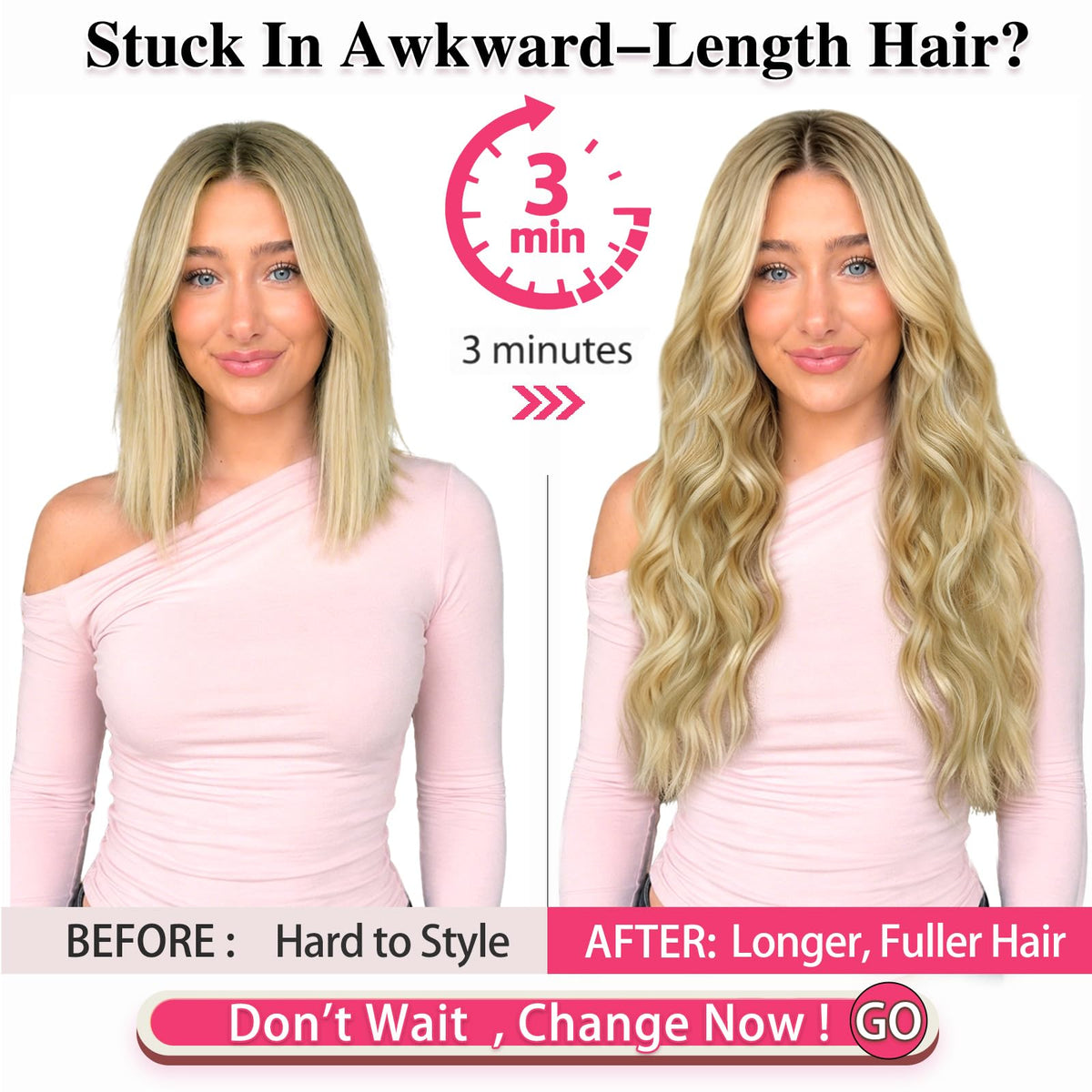 ALXNAN Long Wavy Clip in Hair Extensions 24-inch blonde highlighted side view
