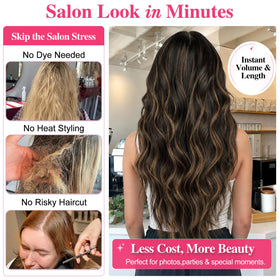 ALXNAN Long Wavy Clip in Hair Extensions 24 inch close-up of clips