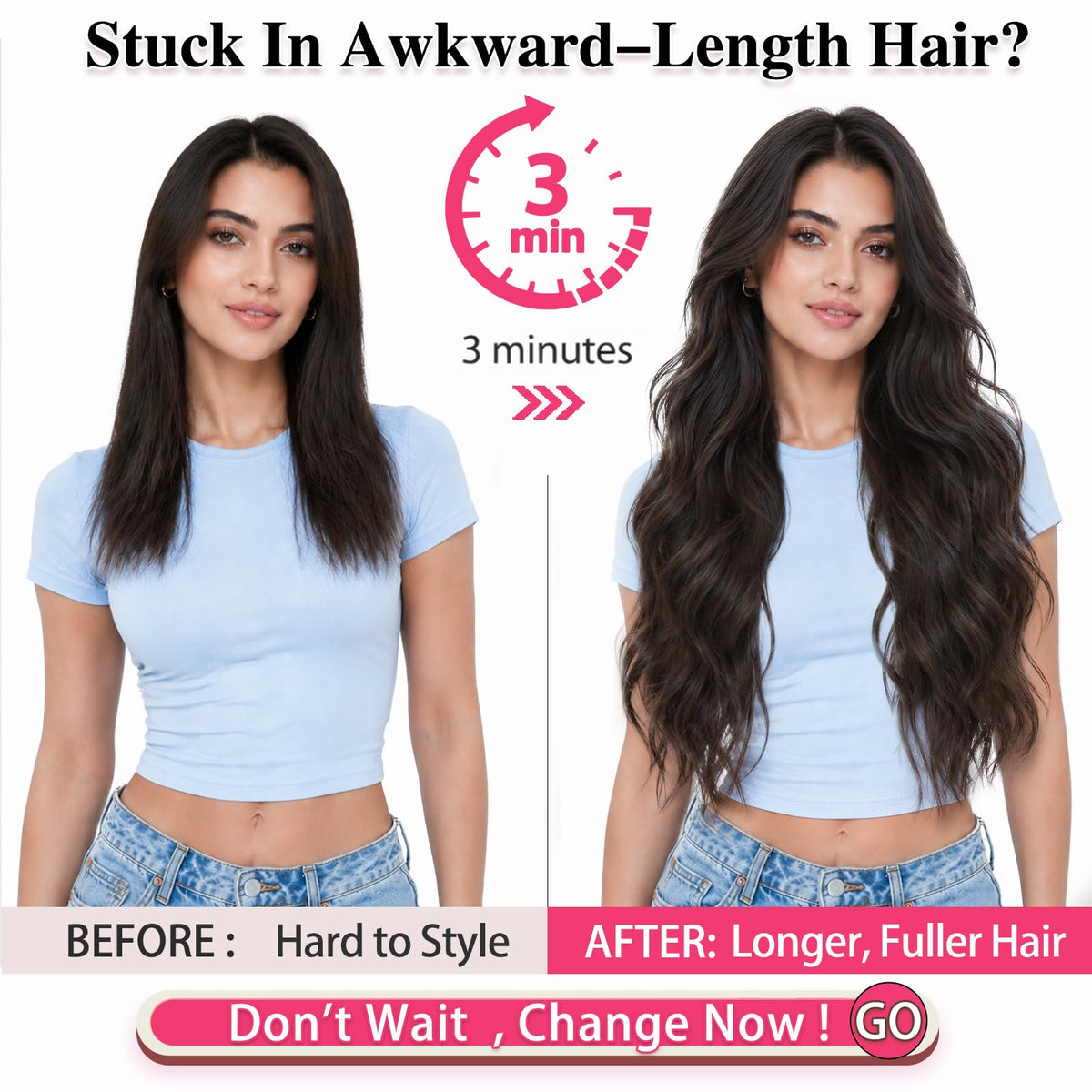 ALXNAN Long Wavy Clip in Hair Extensions 24-inch Dark Brown packaging