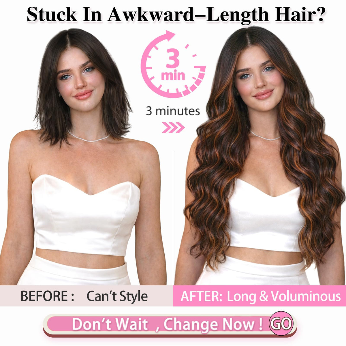 ALXNAN Long Wavy Clip in Hair Extensions 24-inch Dark Brown packaging