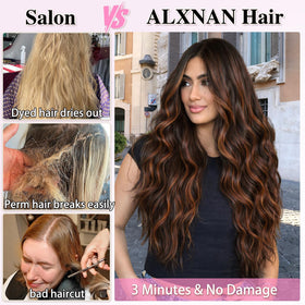 ALXNAN Long Wavy Clip in Hair Extensions 24-inch Dark Brown side view