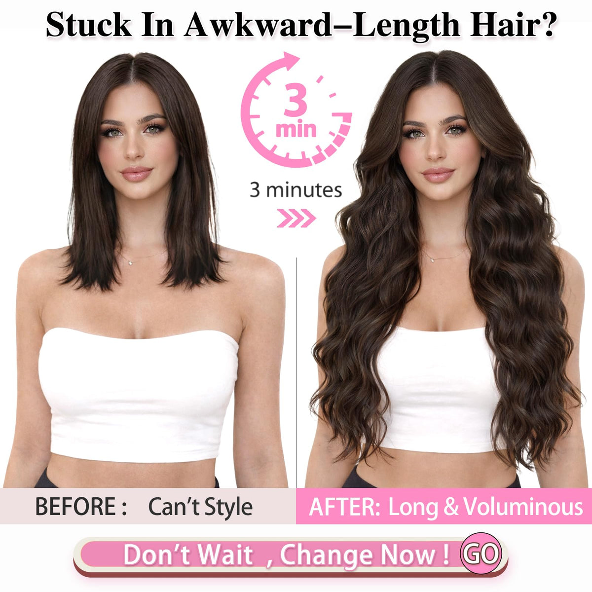 ALXNAN Long Wavy Clip in Hair Extensions 24-inch Deep Chocolate Brown close-up of clips