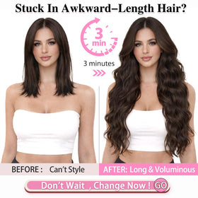 ALXNAN Long Wavy Clip in Hair Extensions 24-inch Deep Chocolate Brown close-up of clips